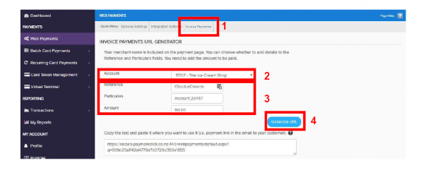 How do I generate a URL payment link in Click?